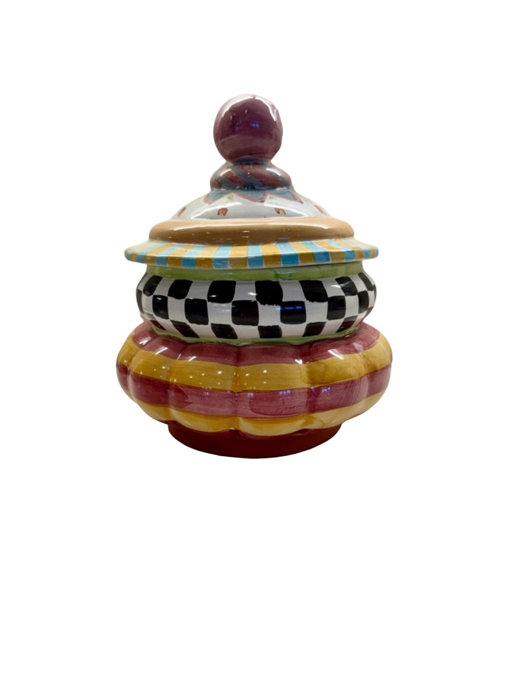 MacKenzie-Childs Striped & Checkered Multicolor Ceramic Canister